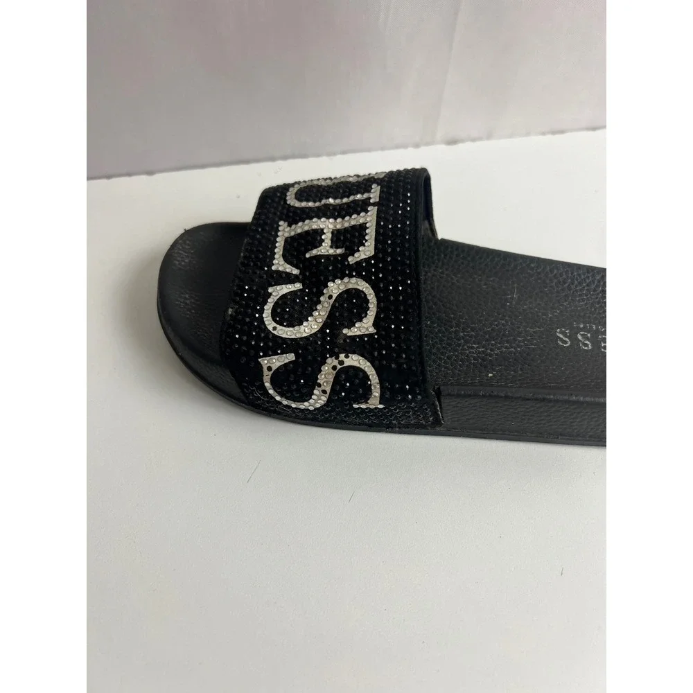 Guess Los Angeles Kids Black Rhinestone Logo Slide Sandals Size 230 23cm
